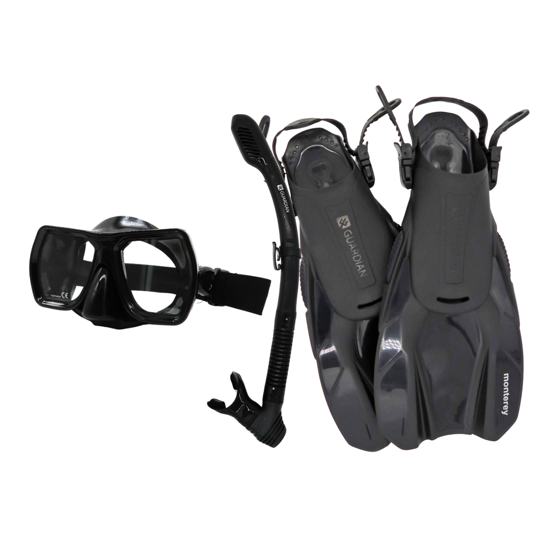 Sets MONTEREY Dry Adult Set v22 BLACK CLEAR GUARDIAN WATER SPORTS Snorkeling, Scuba Diving, Swimming, Professional Gear, Marine Grade. Ocean, Sea