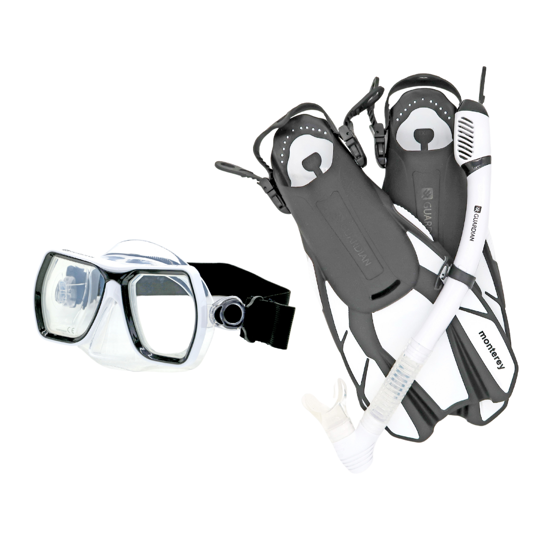 Sets MONTEREY Dry Adult Set v22 WHITE CLEAR GUARDIAN WATER SPORTS Snorkeling, Scuba Diving, Swimming, Professional Gear, Marine Grade. Ocean, Sea