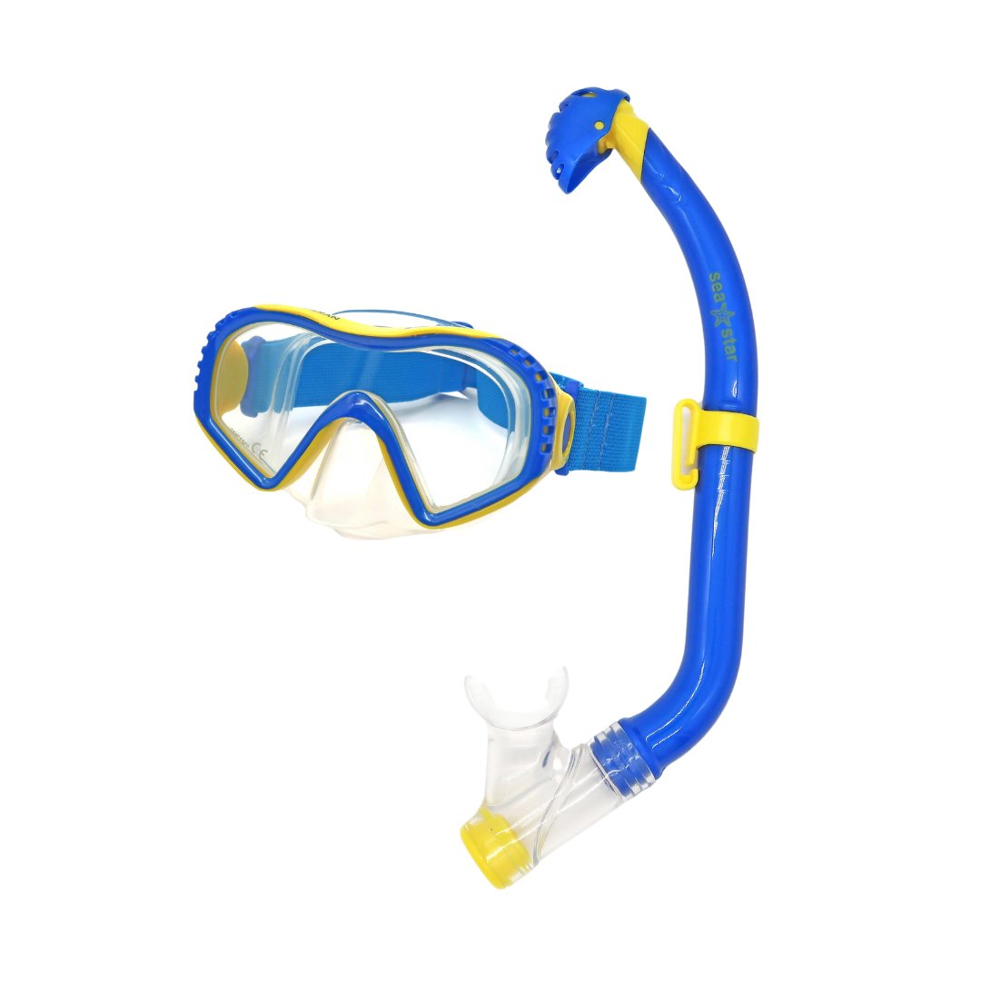Combos SEA STAR Youth Combo V22 BLUE YELLOW CLEAR GUARDIAN WATER SPORTS Snorkeling, Scuba Diving, Swimming, Professional Gear, Marine Grade. Ocean, Sea
