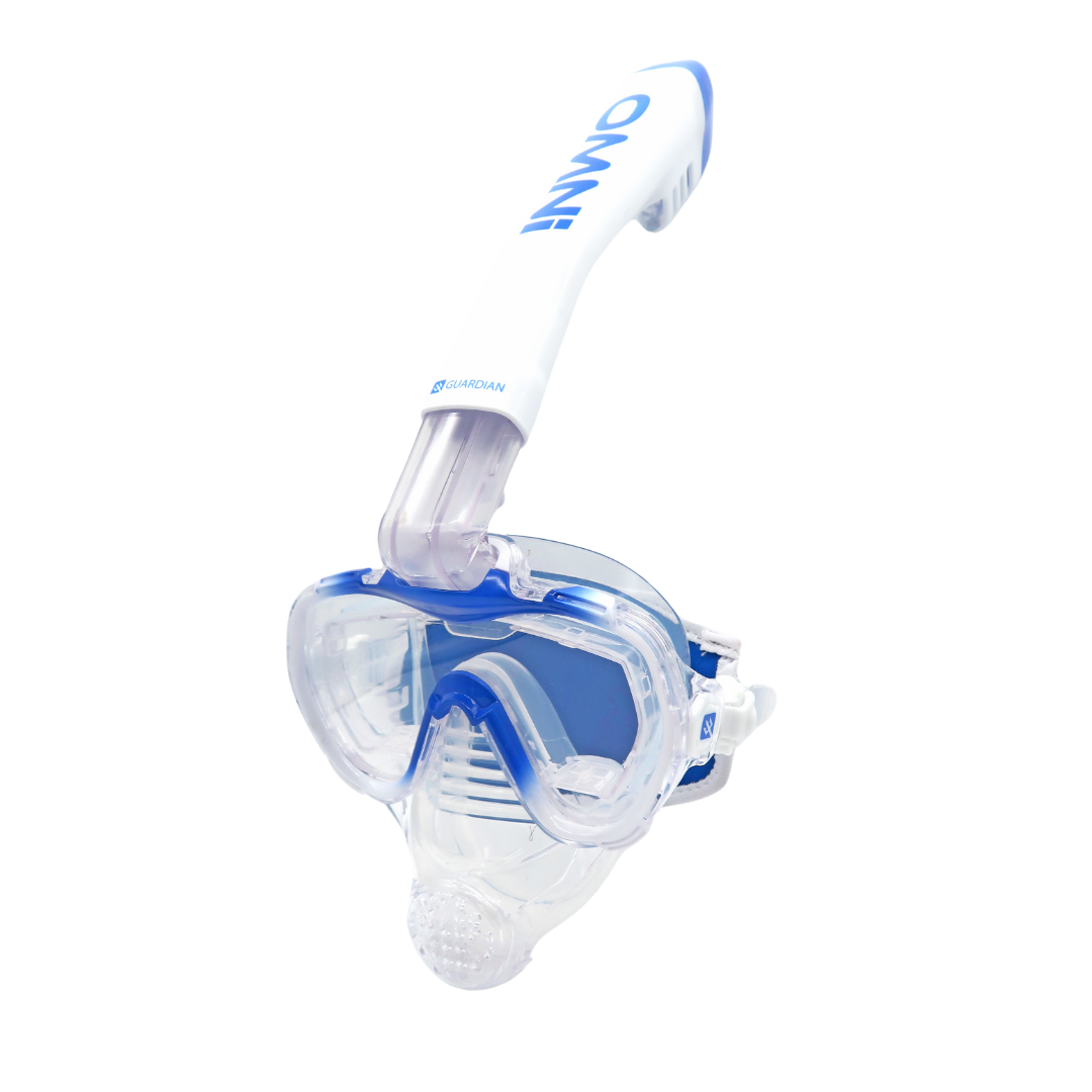 Combos OMNi INTEGRATED COMBO WHITE BLUE CLEAR GUARDIAN WATER SPORTS Snorkeling, Scuba Diving, Swimming, Professional Gear, Marine Grade. Ocean, Sea