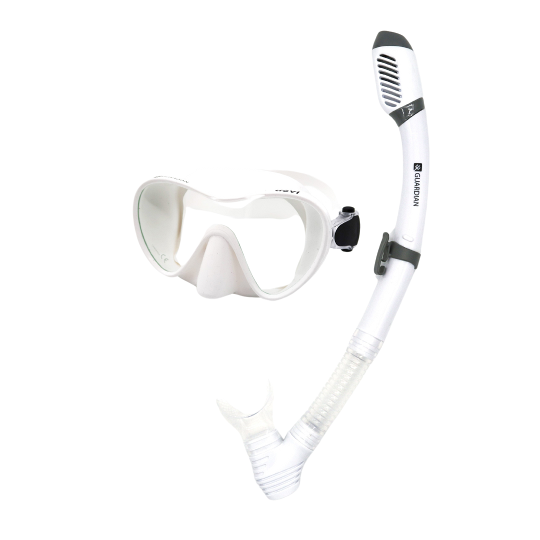 Sets USVI Adult Dry Combo WHITE CLEAR GUARDIAN WATER SPORTS Snorkeling, Scuba Diving, Swimming, Professional Gear, Marine Grade. Ocean, Sea