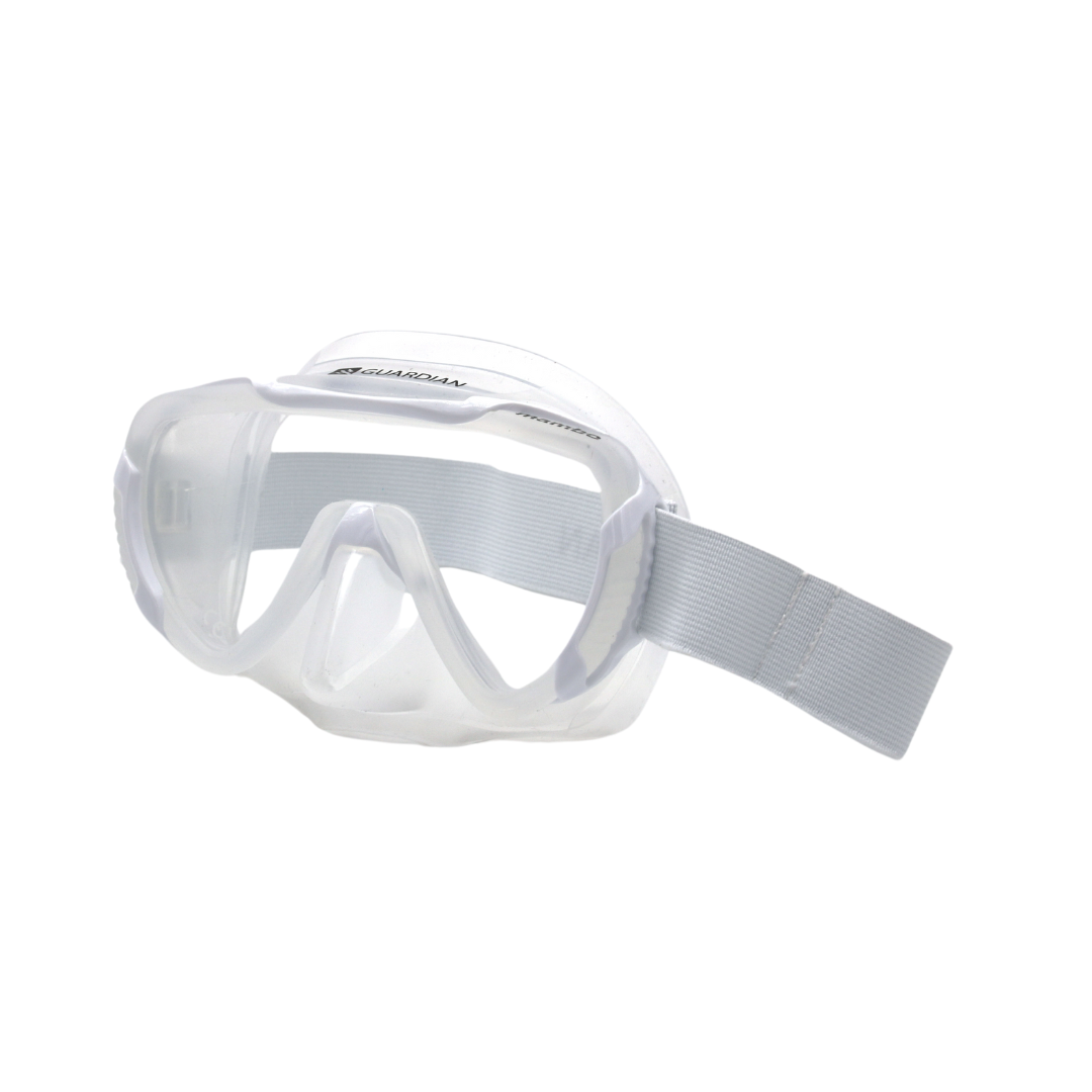MASK MAMBO Adult Mask CLEAR WHITE CLEAR GUARDIAN WATER SPORTS Snorkeling, Scuba Diving, Swimming, Professional Gear, Marine Grade. Ocean, Sea